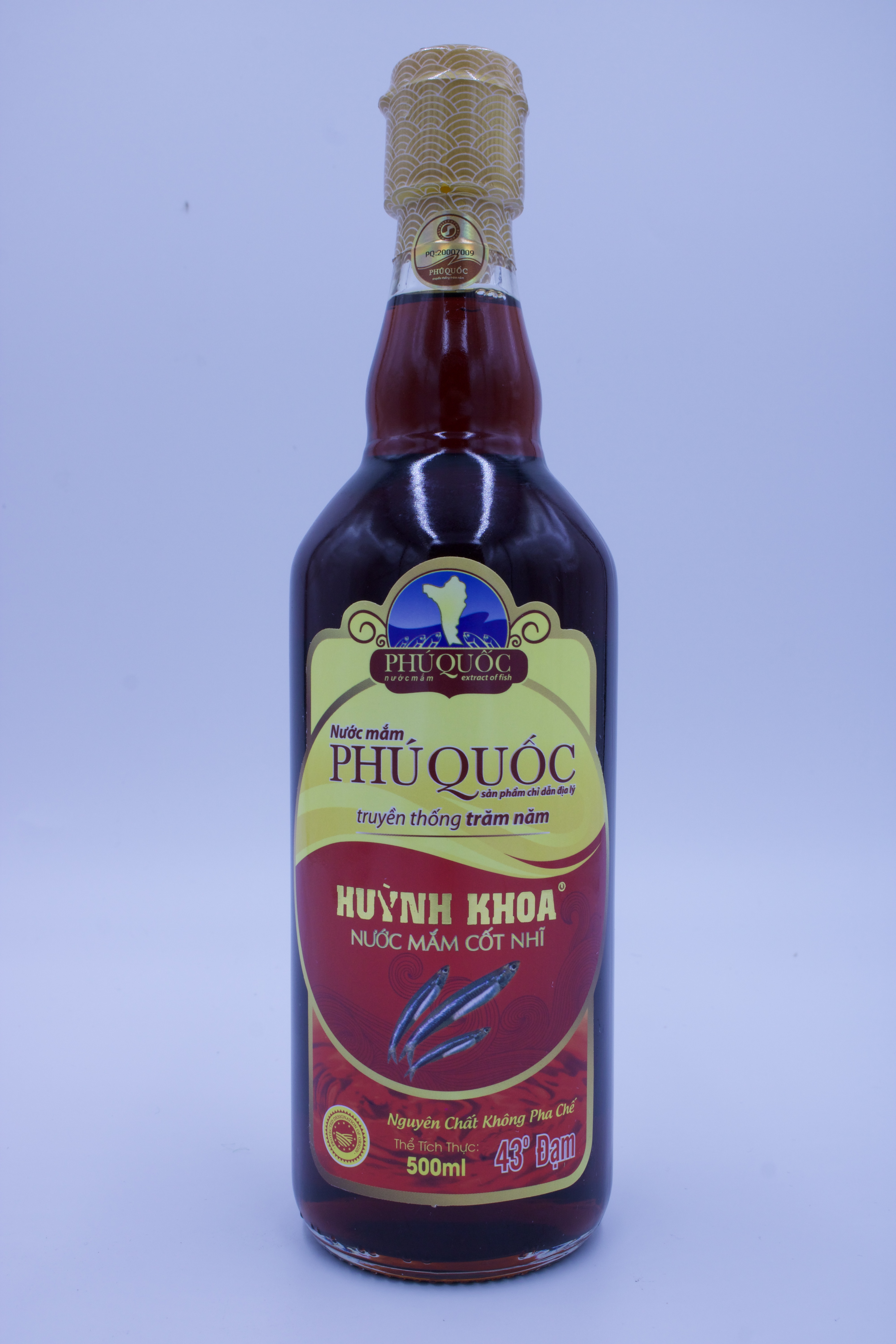 Đặc Sản Kiên Giang - Nước mắm truyền thống Phú Quốc Huỳnh Khoa - 43 độ đạm - Hộp 2 chai 520ml