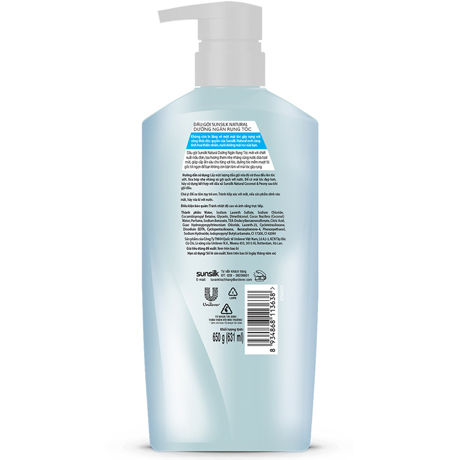 Dầu Gội 650Gr Sunsilk Dưỡng Ngăn Gãy Rụng Dành Cho Tóc Gãy Rụng Dưỡng Chất Thiên Nhiên Nước Dừa & Hoa Mẫu Đơn Giúp Tóc Suôn Mềm Sống Động & Bung Tỏa Hương Thiên Nhiên