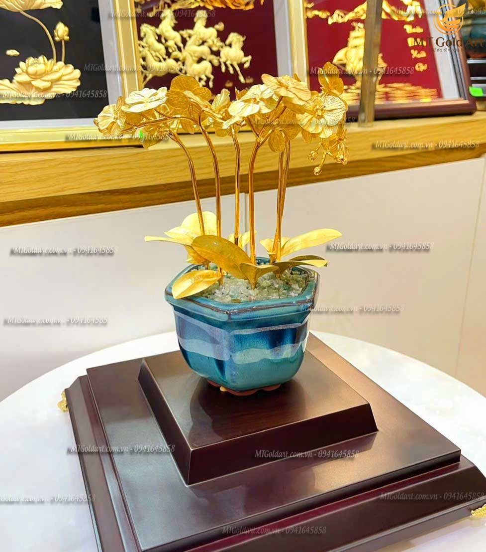 Chậu hoa lan 6 nhánh dát vàng 24k (30x26x20 cm) MT Gold Art- Hàng chính hãng, trang trí nhà cửa, phòng làm việc, quà tặng sếp, đối tác, khách hàng, tân gia, khai trương 