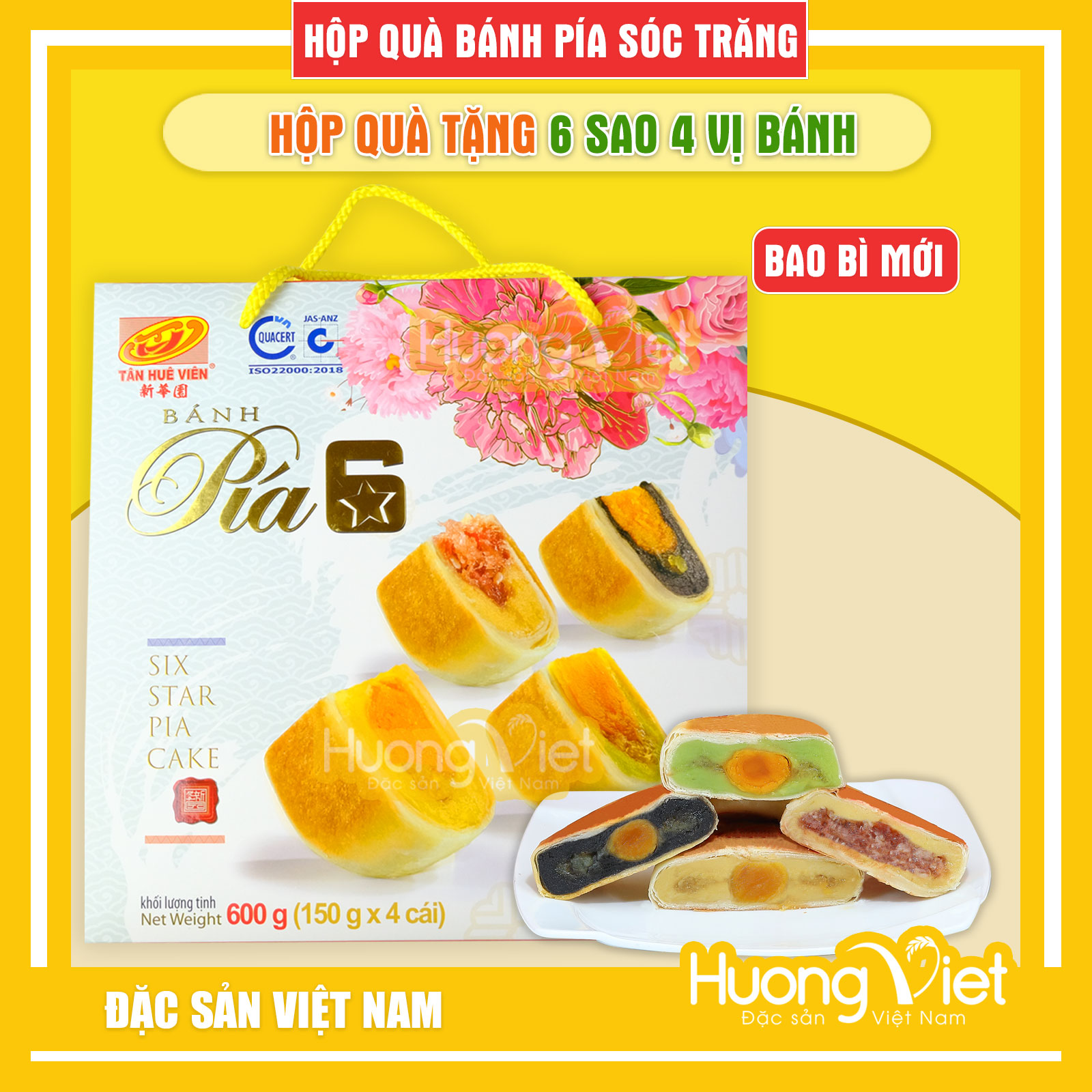 Đặc Sản Sóc Trăng - Hộp Quà Bánh Pía 6 Sao 4 Vị Tân Huê Viên, Bánh Pía Sóc Trăng Chính Hãng, Hộp Quà Tết 2022