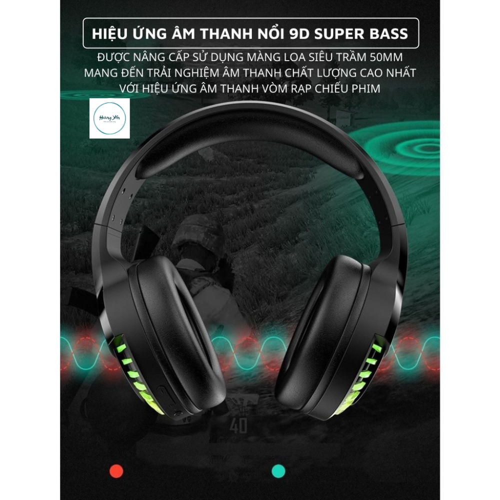 Tai nghe bluetooth headphone gaming  Super Bass đèn led đổi màu RGB dùng cho điện thoại máy tính pc laptop