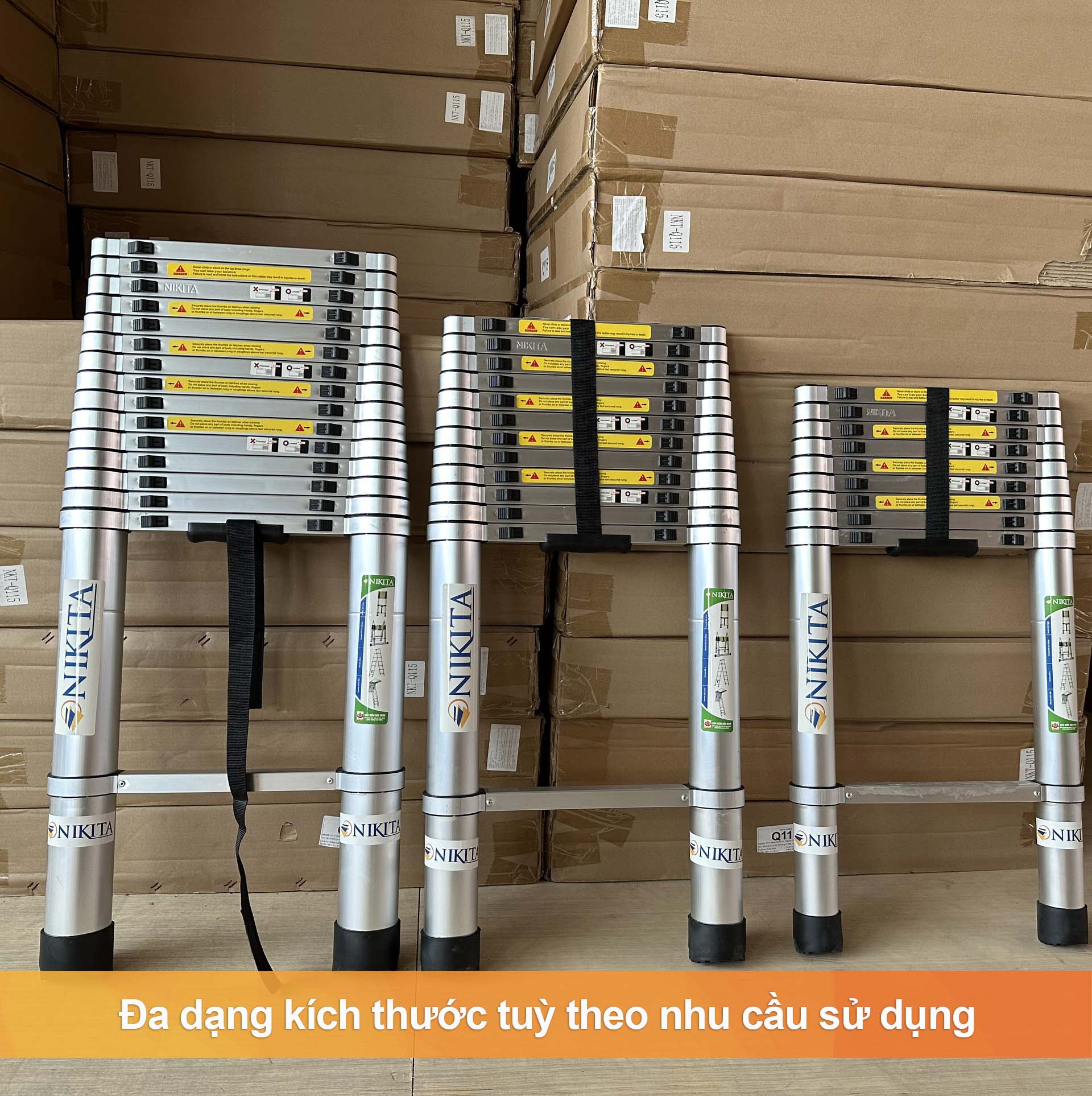 Thang Nhôm Rút Đơn - Đai Bọc Nhôm NIKITA - Nút Khoá Tự Động - Nhôm 6063 chuyên dụng, cứng cáp, chắc chắc, không gỉ