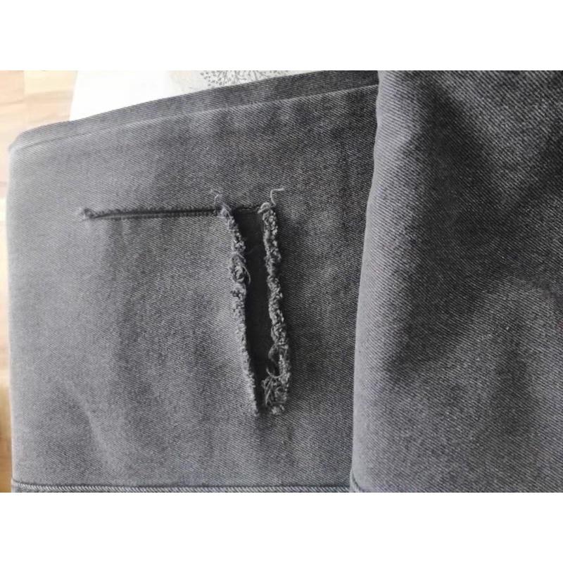 Quần Denim Jean Ống Suông Nam Nữ Đen Pha Rách Gối Xẻ Lưng Cao