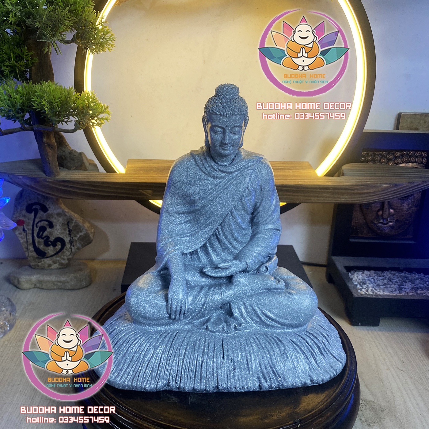 Tôn Tượng Bổn Sư 20 cm đá xám chấm bi