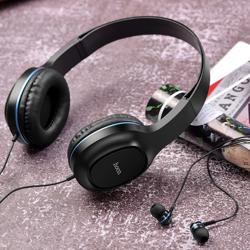 Hình ảnh Bộ đôi tai nghe chụp tai và nhét tai có dây Hoco W24 Enlighten âm thanh cực hay - Hàng Chính Hãng