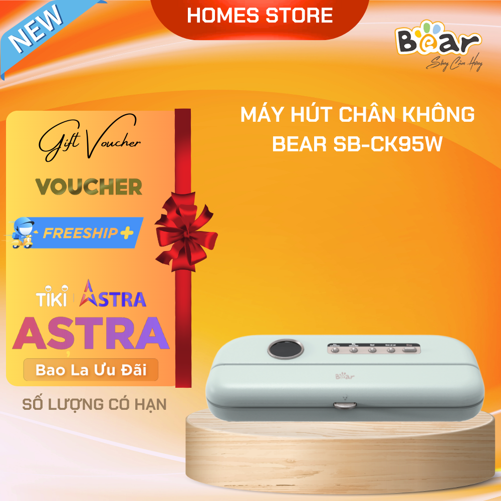 Máy Hút Chân Không Bear SB-CK95W Không Kén Thực Phẩm Thiết Kế Sang Trọng Lực Hút 0.6 Bar Công Suất 95 W - Hàng Chính Hãng