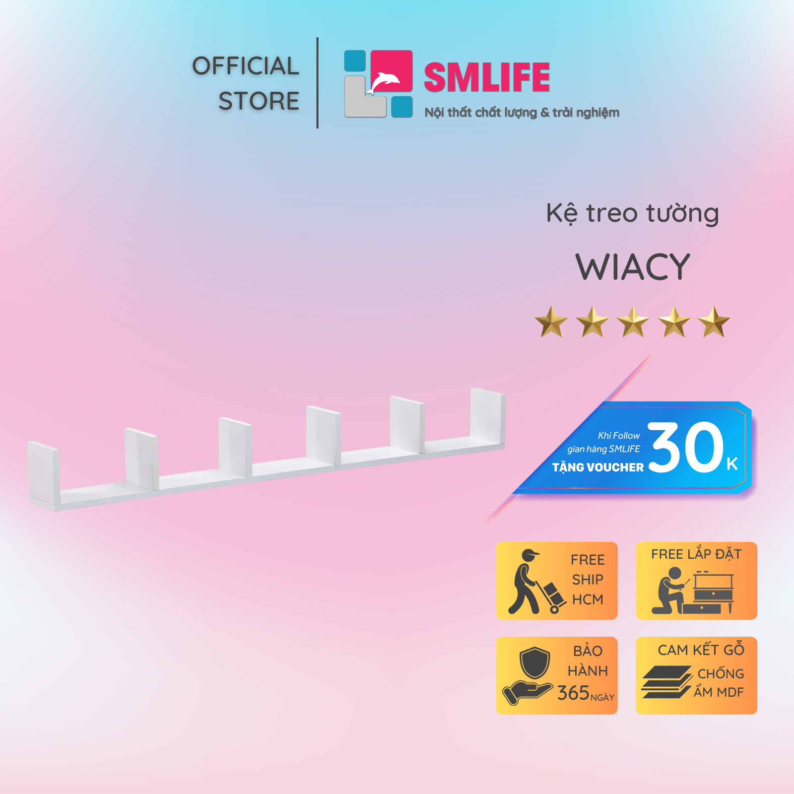 Giá sách treo tường đẹp SMLIFE Wiacy