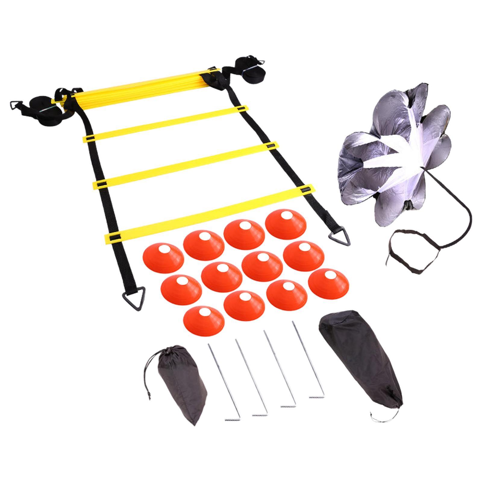 19.7ft Agility Ladder Training Set, Disc Cones, Resistance Parachute with Storage Pouch Trainer Equipment Workout for Sports, Track and Field