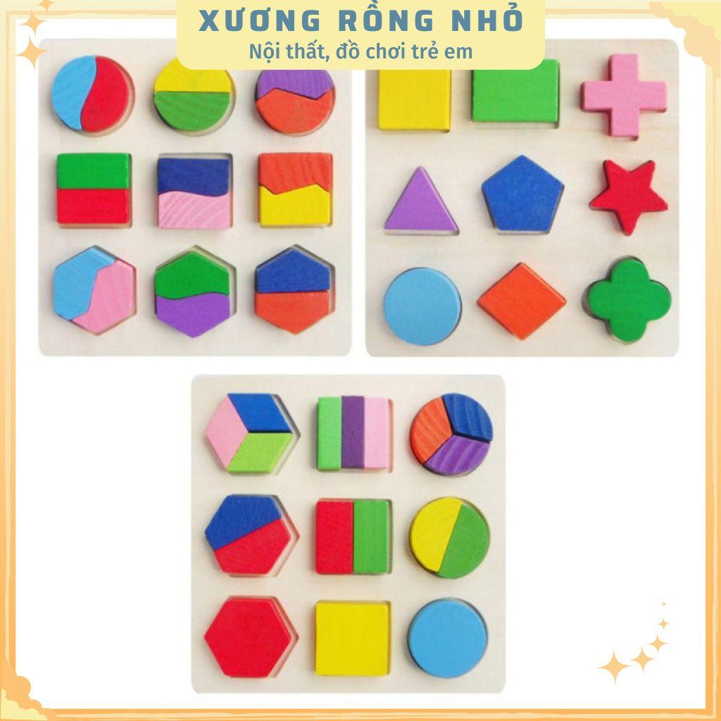 Đồ chơi xếp hình bằng gỗ, combo 3 bảng ghép hình học, Giáo cụ montessori gỗ - Đồ chơi trí tuệ an toàn cho bé