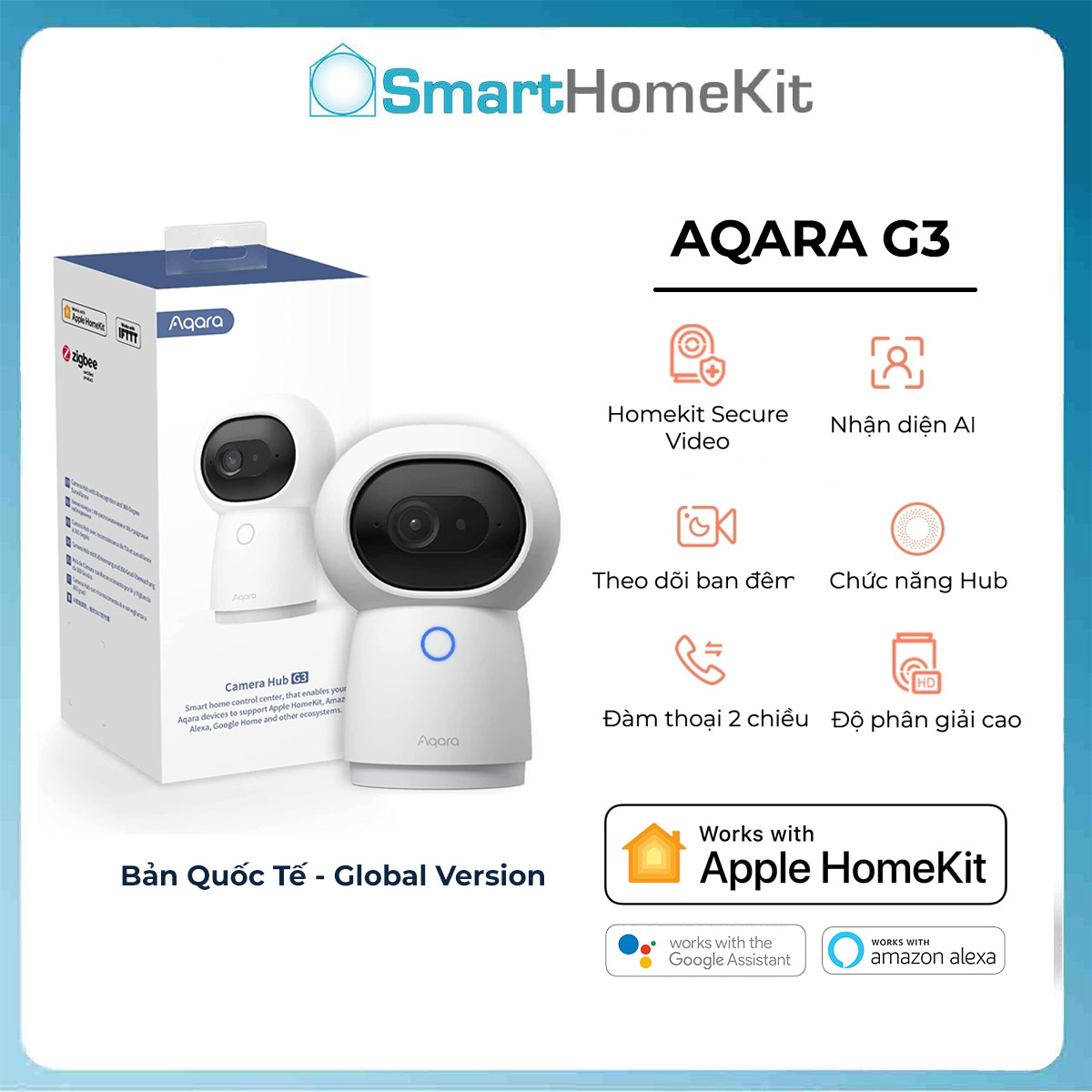 [Quốc Tế] Camera thông minh Aqara G3 CH-H03 Indoor 2K AI Tracking - Hàng Chính Hãng