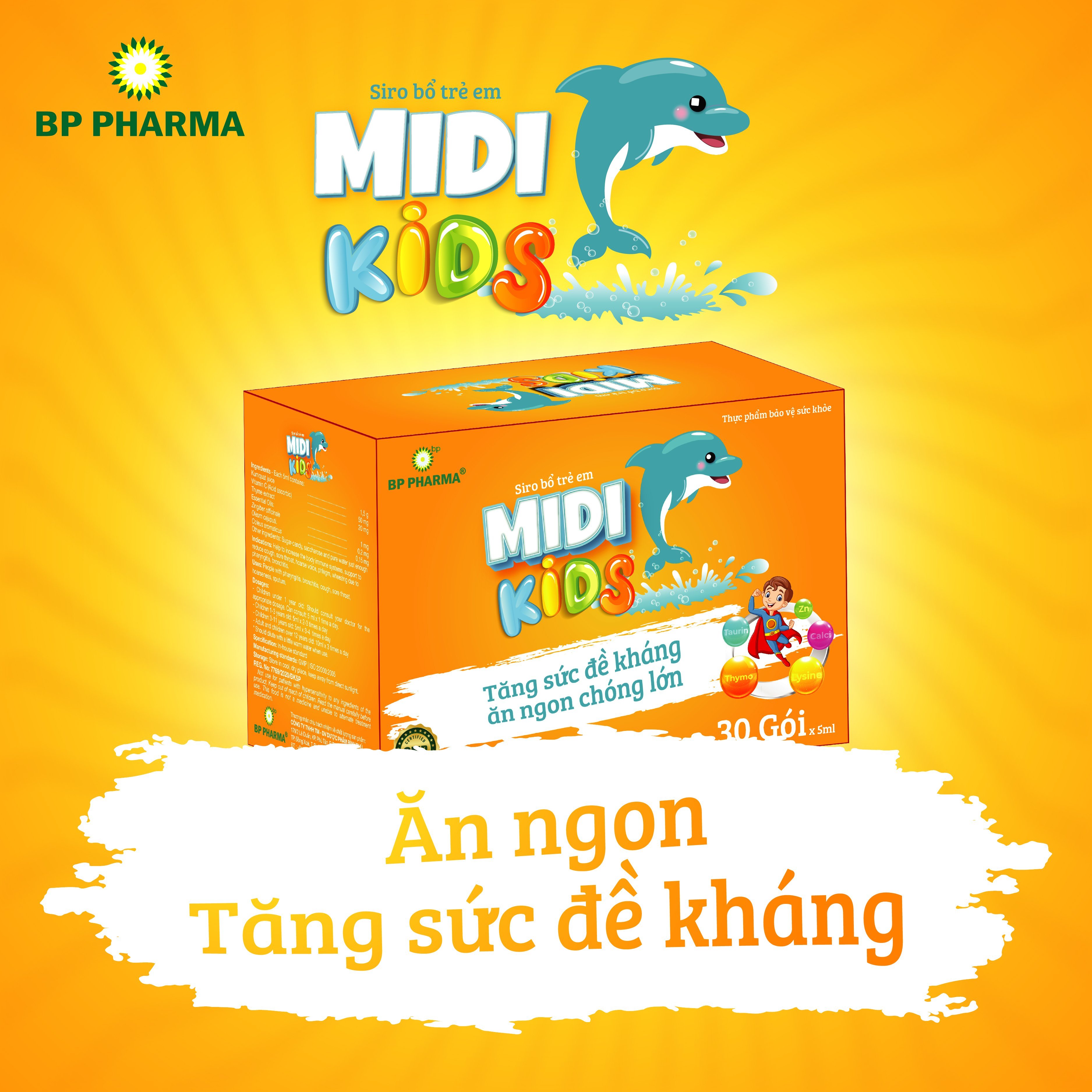 Siro MIDI KIDs Bổ Sung Vitamine, Khoáng Chất, Acid Amin, Giúp Ăn Ngon Tăng Cường Sức Đề Kháng (Hộp 30 Gói)