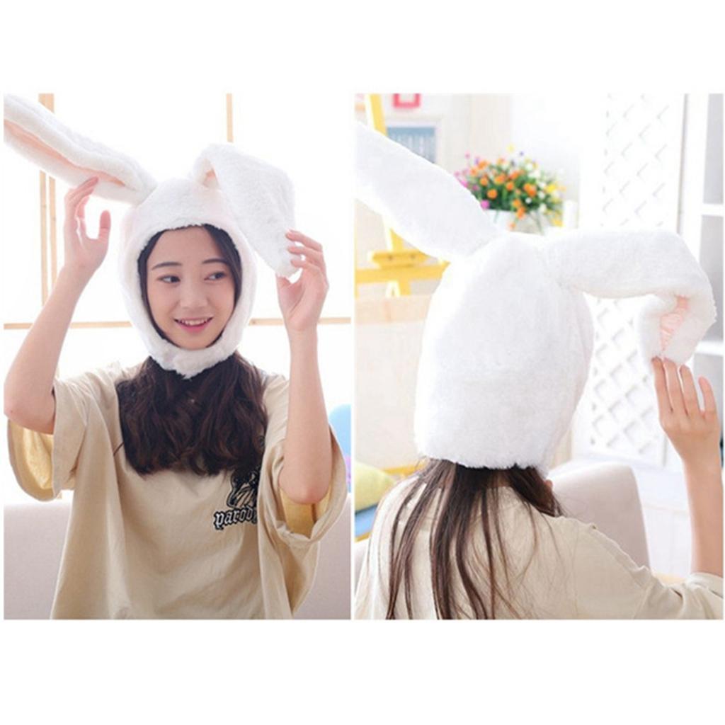 Women Girls Warm Rabbit Ear Moving Jumping Hat Plush Hat