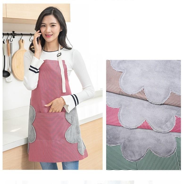 Tạp dề chống thấm nước, chống thấm dầu thiết kế 2 khăn lau tay San Ho phong cách Hàn Quốc| Tạp dề bền đẹp