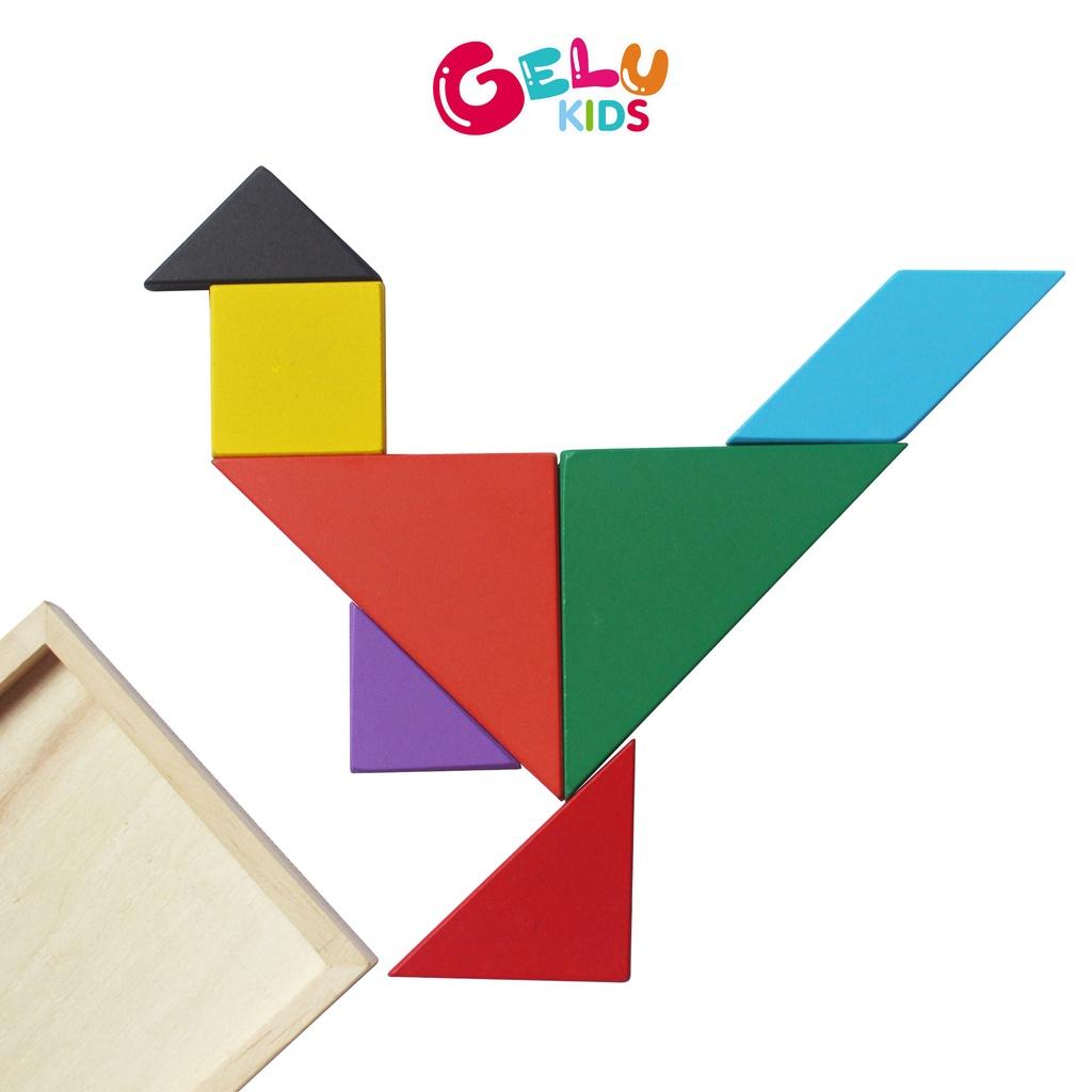 Bộ đồ chơi ghép hình Trí Uẩn Tangram GELU KIDS gỗ sơn màu tự nhiên cho bé vui chơi giải trí - GLDC01