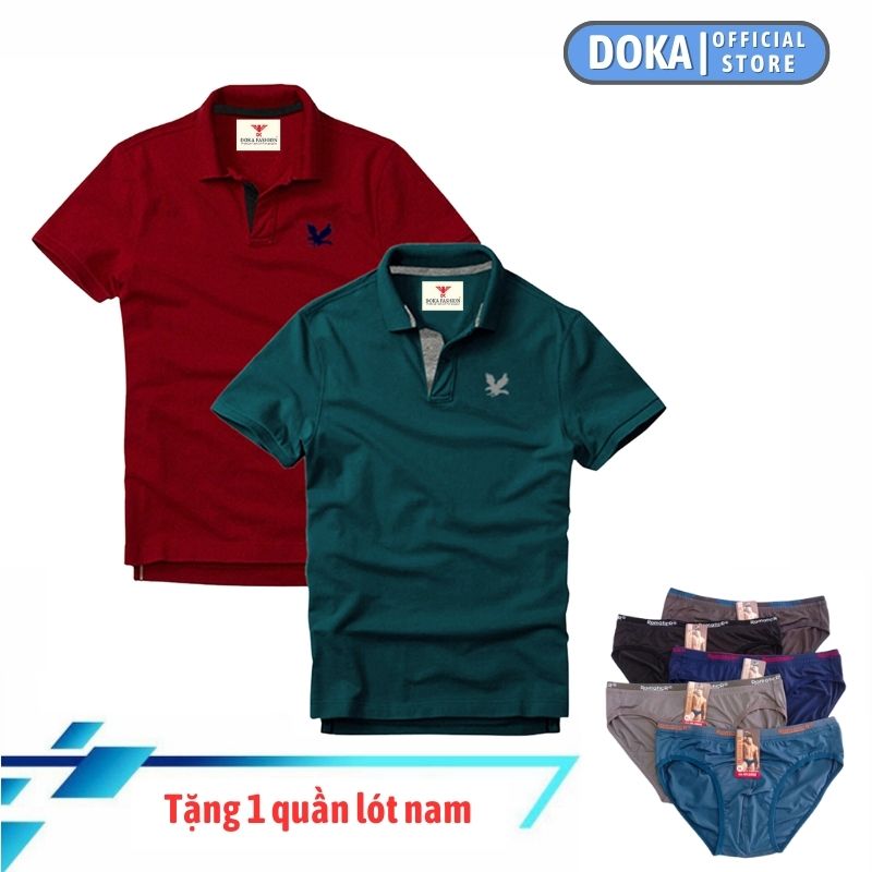 Áo Polo Nam Ngắn Tay Có Cổ Tặng Quần Lót Nam Cao Cấp , Combo 2 Áo, Dokafashion Regular Fit Chuẩn Hàng Xuất, Áo Phông Thun Polo Nam Tay Ngắn Ez235 - Đỏ Đô - Xanh Cổ Vịt - M
