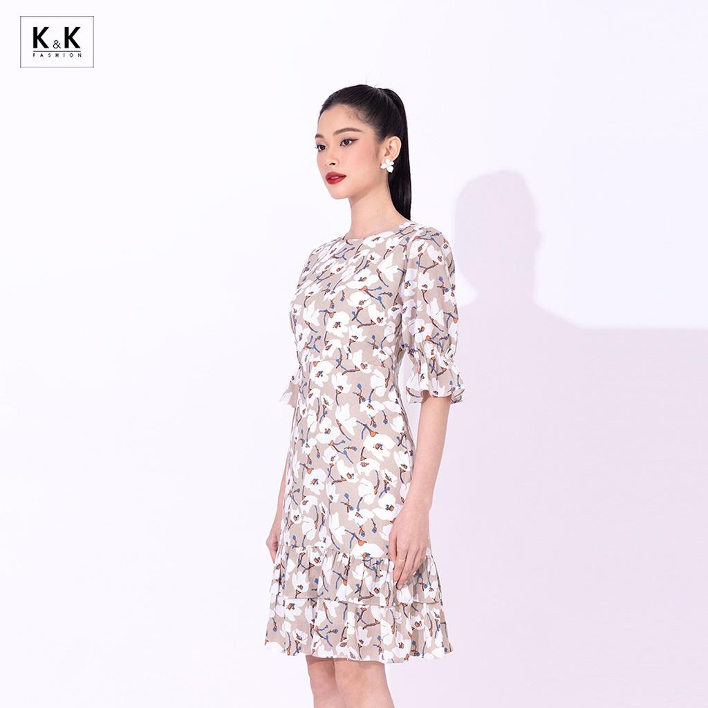 Đầm Hoa Đuôi Cá Tay Lỡ Công Sở K&amp;K Fashion KK119-03 Chất Liệu Voan Tăm