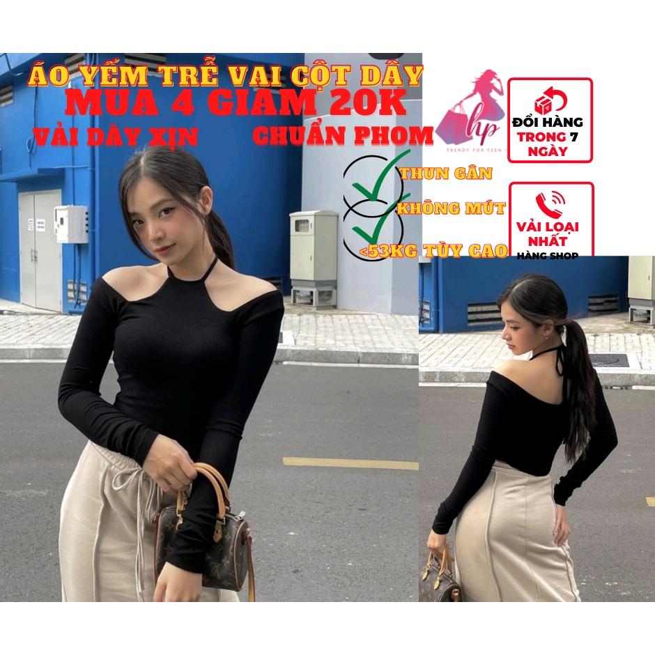 áo croptop cổ yếm cột dây nữ ôm body tay dài kiểu hàn quốc A121