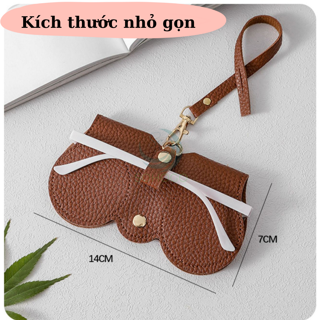 Túi đựng kính, có dây buộc- Túi đựng kính râm da PU 14x7cm