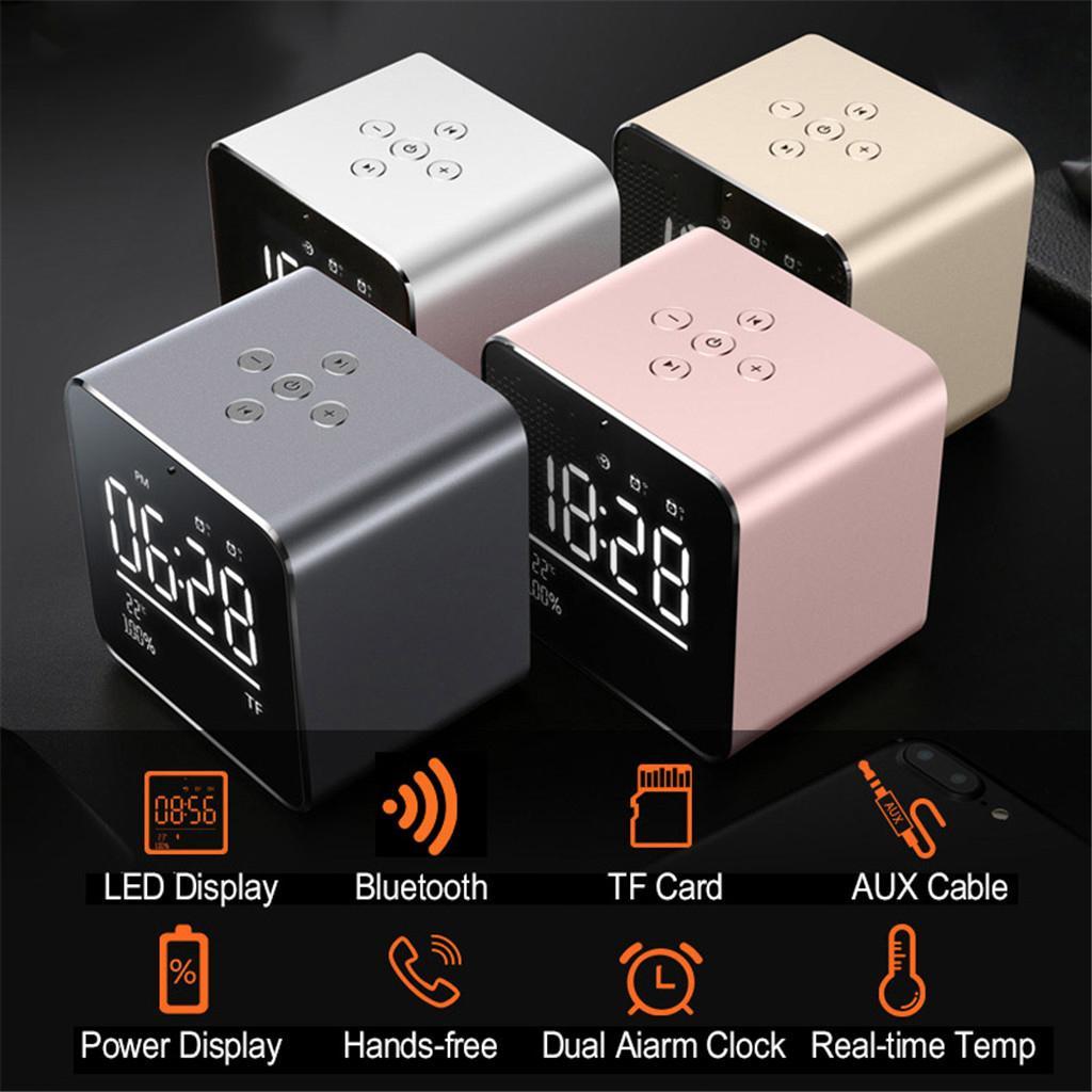 Mini Portable Wireless Metal Bluetooth Speaker Alarm Clock Digital LED Clock Super Bass