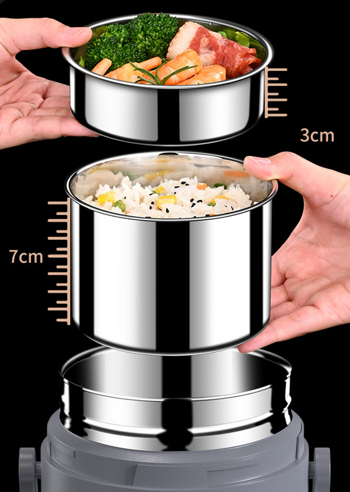 Hộp cơm văn phòng FOODIE SMART inox giữ nhiệt hâm nóng và tự nấu chín thức ăn, Cà Men Đựng Cơm Đi Làm - Home and Garden