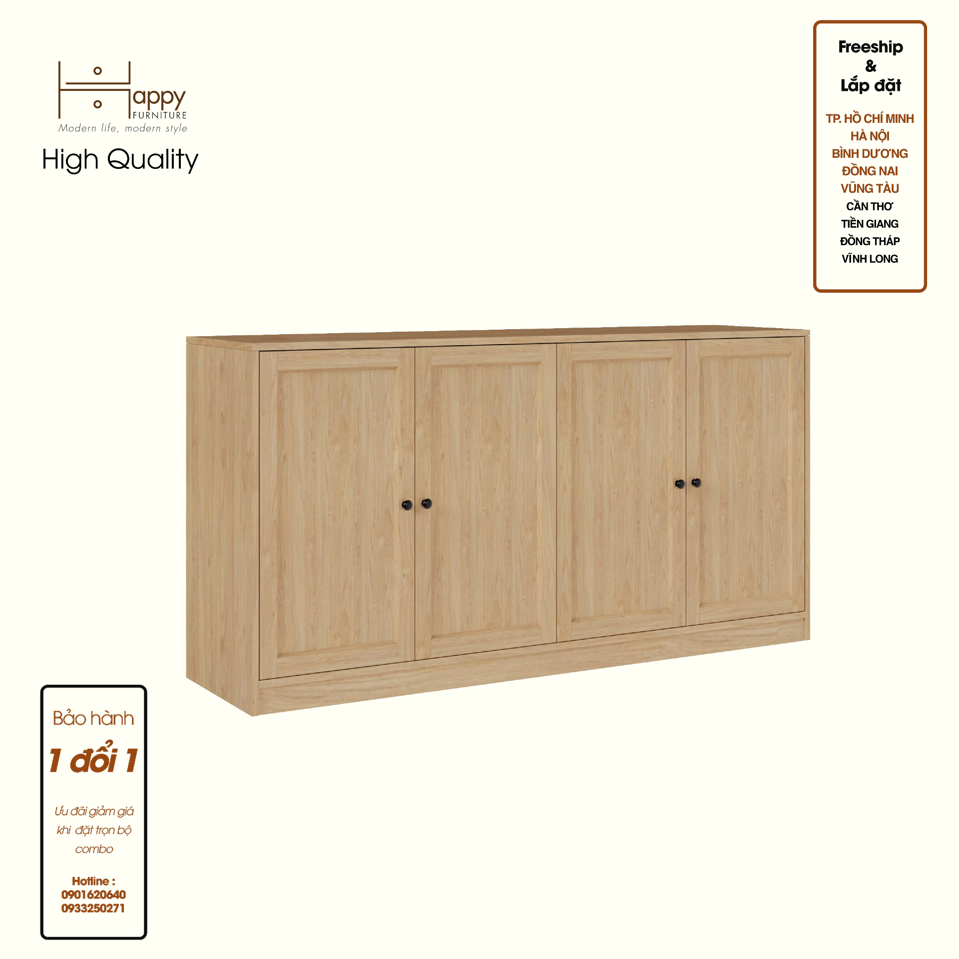 HAPPY FURNITURE , MATTA - Tủ lưu trữ 4 cánh mở , TCM_211 , 160cm x 40cm x 82cm DxRxC