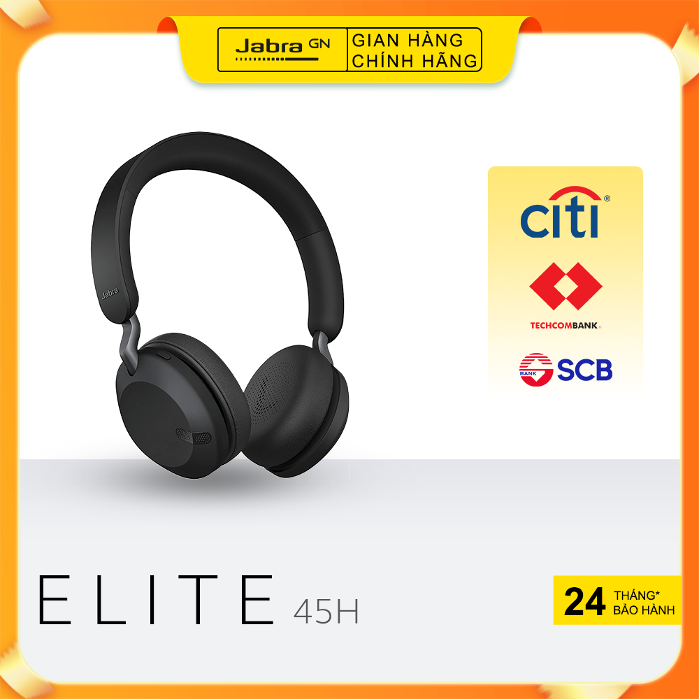 Tai Nghe Bluetooth Chụp Tai On-ear JABRA ELITE 45H Đan Mạch Nghe Nhạc Đàm Thoại 50H 2 microphone Hàng Chính Hãng