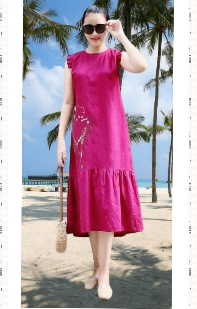 Đầm suôn tiểu thư linen thêu DAM0033 – Lady Fashion