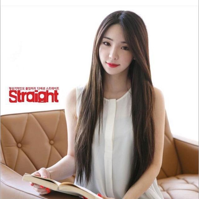 Tóc giả nữ nguyên đầu suông thẳng dài 60cm có da đầu - TG21