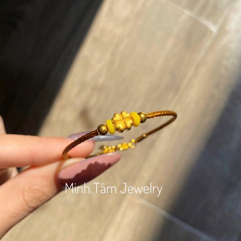 Charm cỏ bốn lá 24k,Cỏ 4 lá 24 karat mini Minh Tâm Jewelry