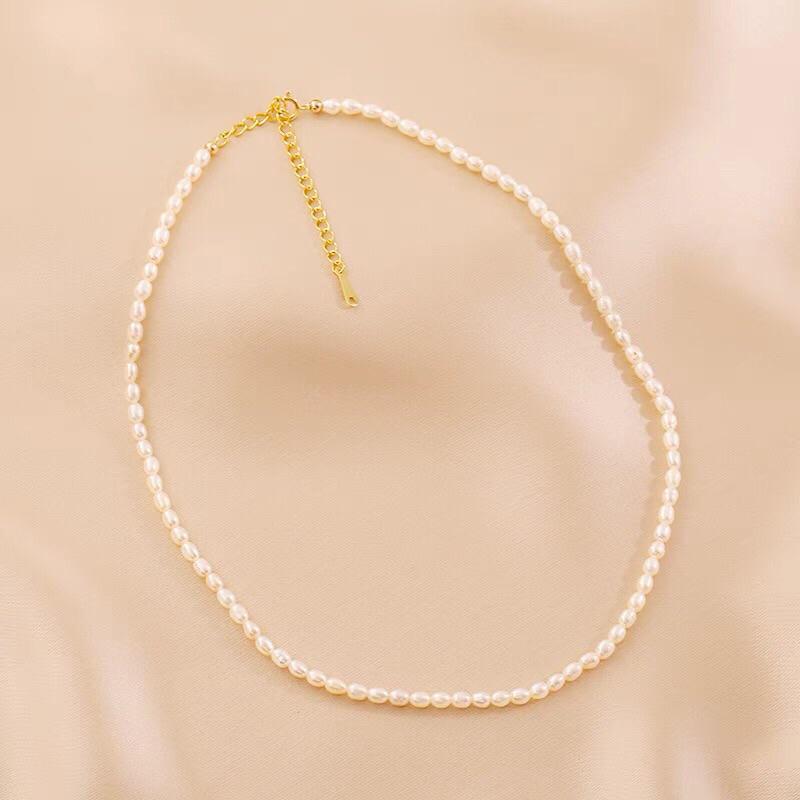 Dây Chuyền Choker Đeo Cổ Hạt Gạo 2.5 - 3 Ly Bạc 925 Cá Tính - Trường Thịnh Ngọc Trai
