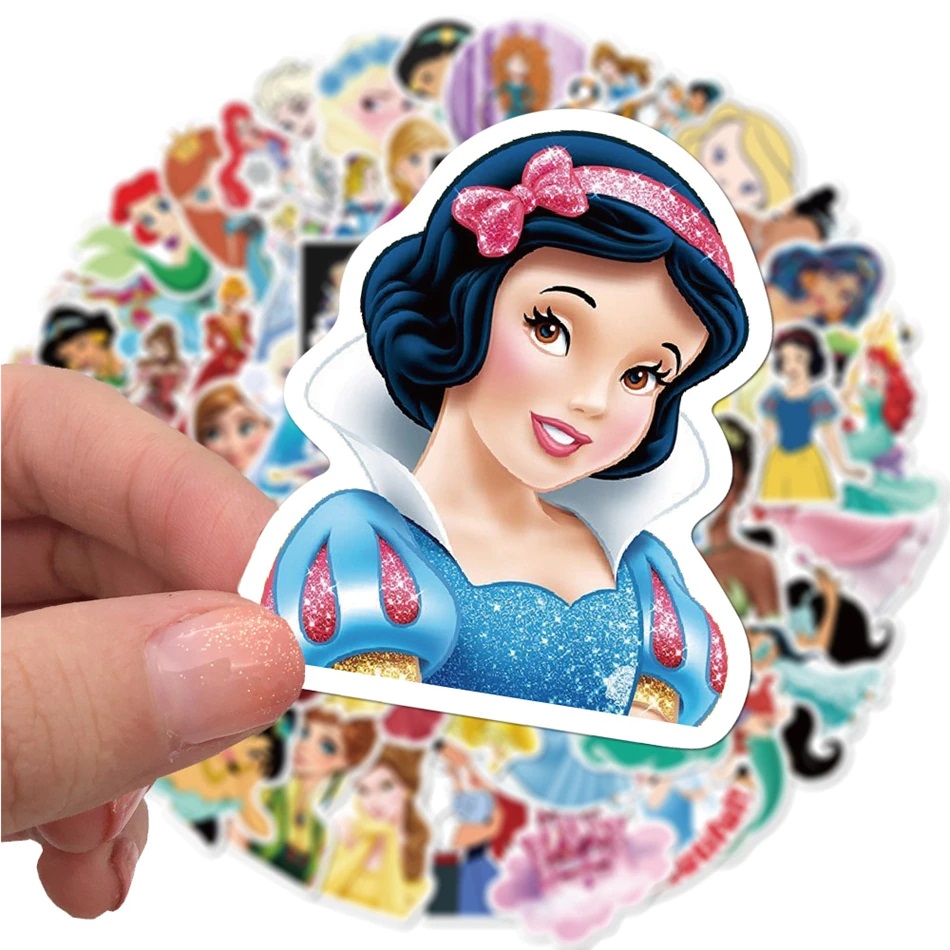 Bộ sticker chông chúa Disney Princess trang trí mũ bảo hiểm, laptop, ván trượt, sổ tay, note book, laptop