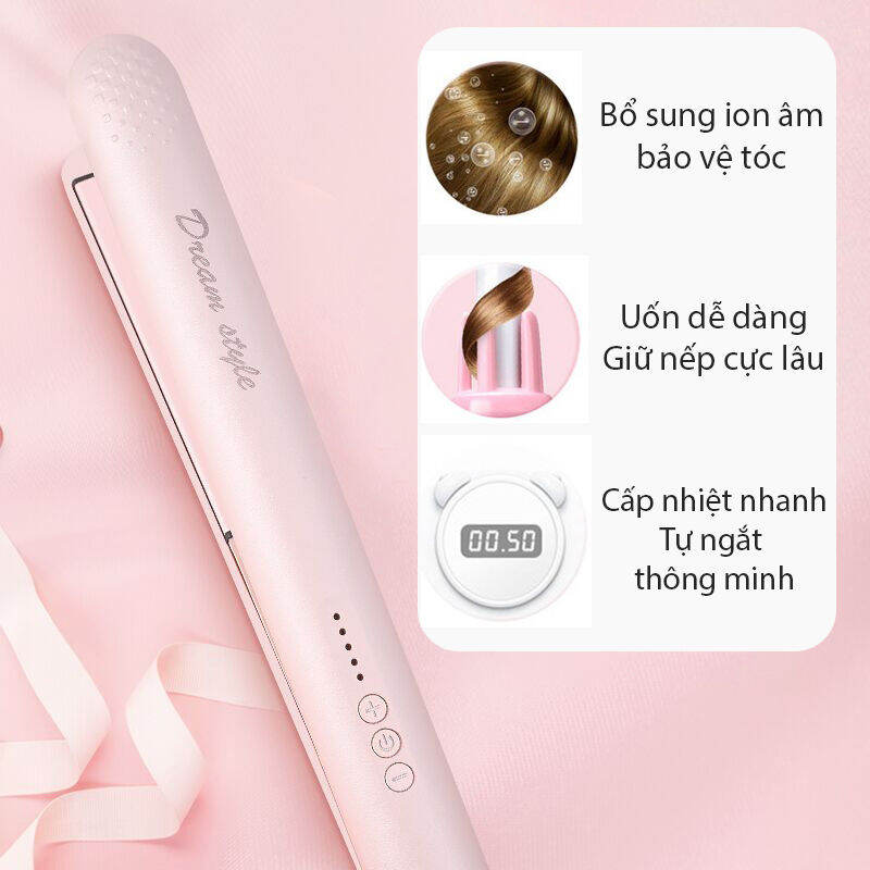 Máy Uốn Tóc Mini Tự Động Hàn Quốc 3 in 1 Smart Curl Máy Làm Xoăn Tự Động Kiêm Máy Duỗi Tóc Ép Tóc Ion Âm Tiện Dụng 5 Mức Nhiệt Phù Hợp Nhiều Kiểu Tóc Tự Động Ngắt Khi Quá Nhiệt - Tặng Lược Và Kẹp Tóc Thời Trang