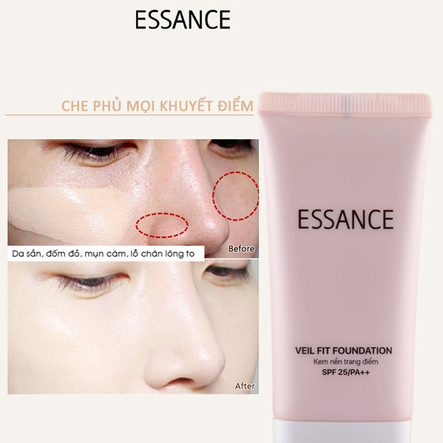 Kem Nền Bền Màu Che Khuyết Điểm Toàn Diện Essance Veil Fit Foundation SPF25 PA++ 30ml #21: Sắc Da Sáng