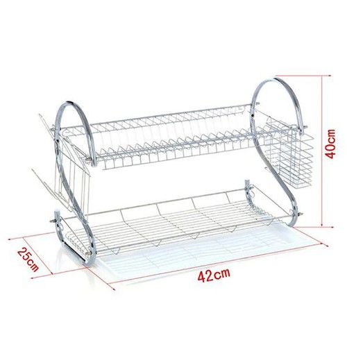 Kệ để và sắp xếp chén bát 2 tầng bằng inox 304 cao cấp kèm ống đũa và giá treo cốc ráo nước 3 in 1 cao cấp thiết kế khay hứng nước bên dưới - Sắp xếp không gian bếp gọn gàng