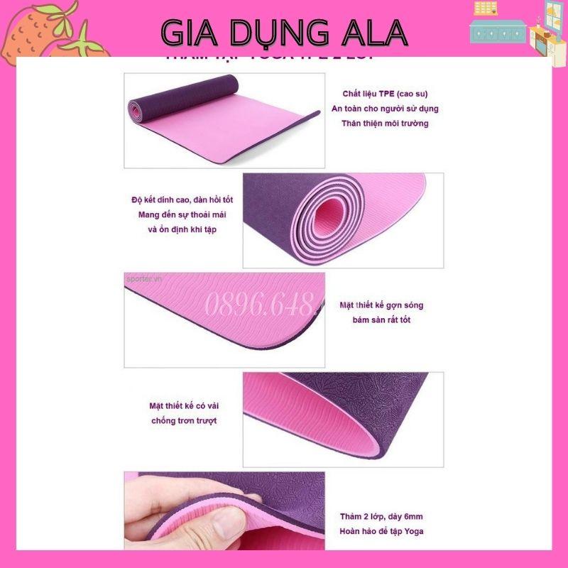 Thảm Tập Yoga Chống Trượt TPE 2 Lớp 6mm Cao Su Cao Cấp Tập Gym Thể Dục Tại Nhà