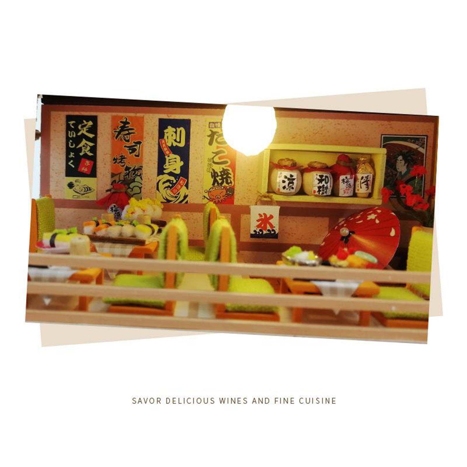 DIY Miniature Dollhouse Kit with Furniture & LED Light Warm Sushi Shop Gifts