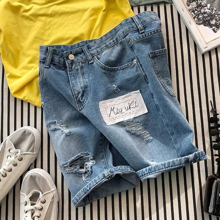 Quần short jeans đùi nam vá rách trẻ trung, thời trang xuân hè 2021