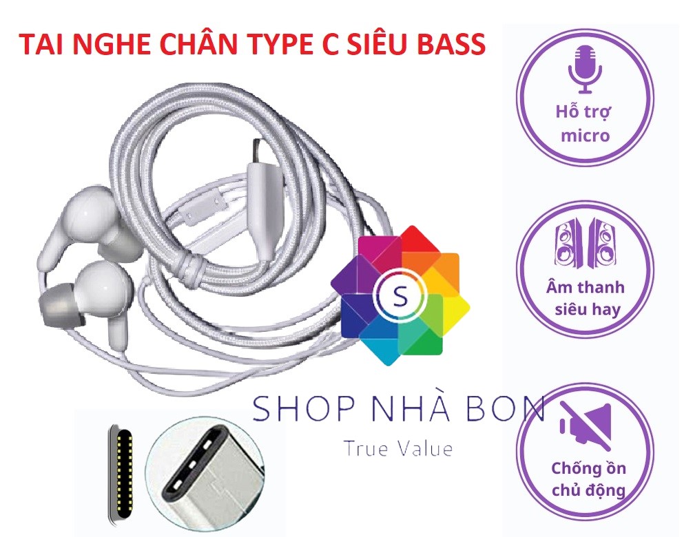 Tai nghe có dây chân Type C dùng cho điện thoại Iphone 15, Ipad, Laptop, Samsung, LG