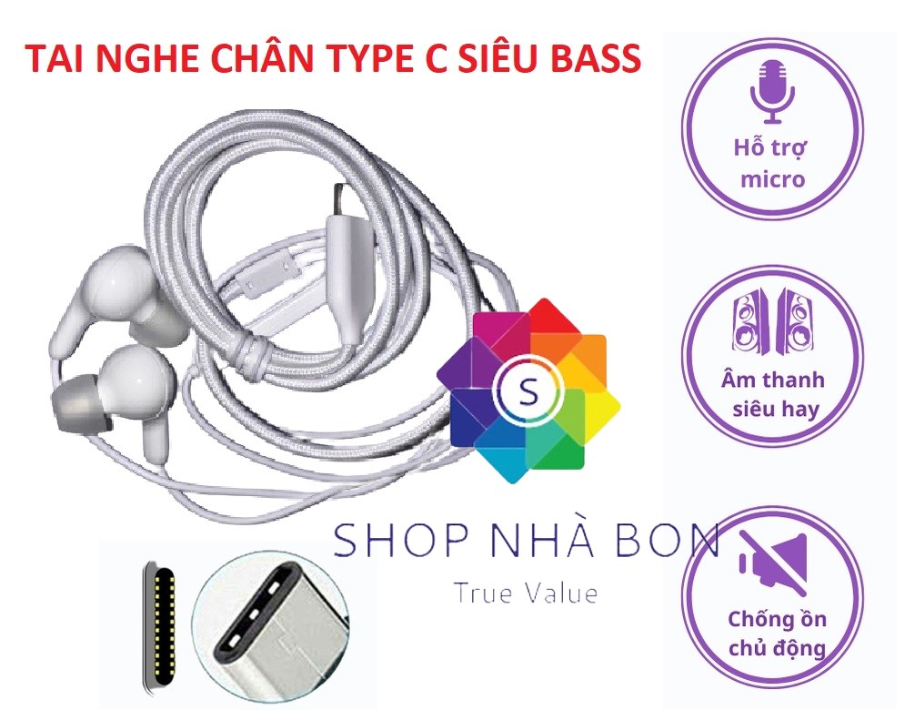 Tai nghe nhét tai chân USB- Type C dùng cho điện thoại Iphone 15, Ipad, Laptop, Samsung, LG- Hàng nhập khẩu