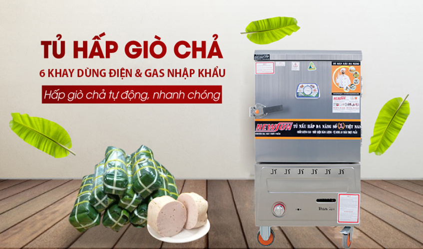 Tủ Hấp Giò Chả, Thực Phẩm 30 Kg Bằng Điện Gas 6 Khay Nhập Khẩu NEWSUN