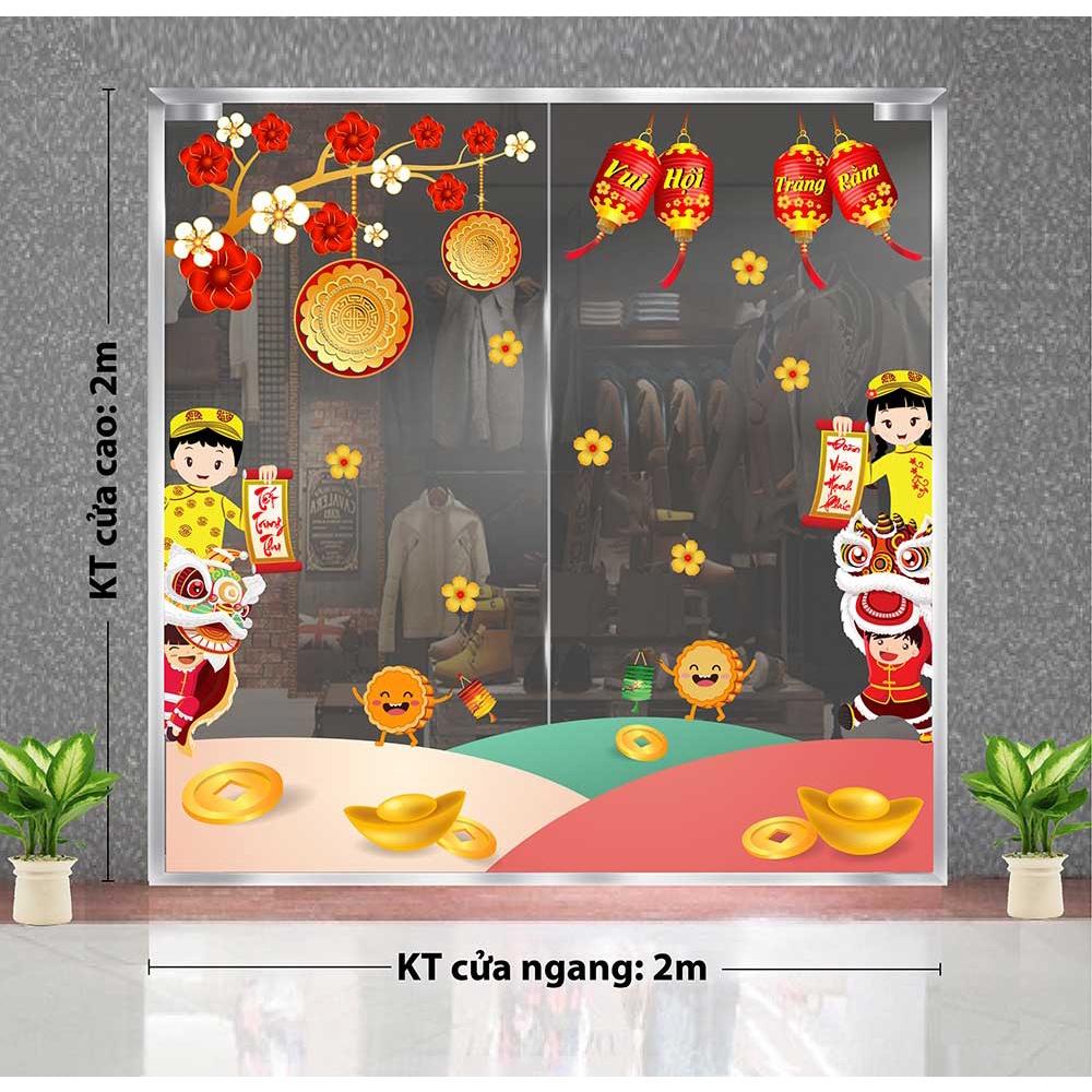 DECAL TRANG TRÍ TẾT TRUNG THU 2021 COMBO BÉ VÀ LÂN ĐÓN CHÀO RẲM TRUNG THU