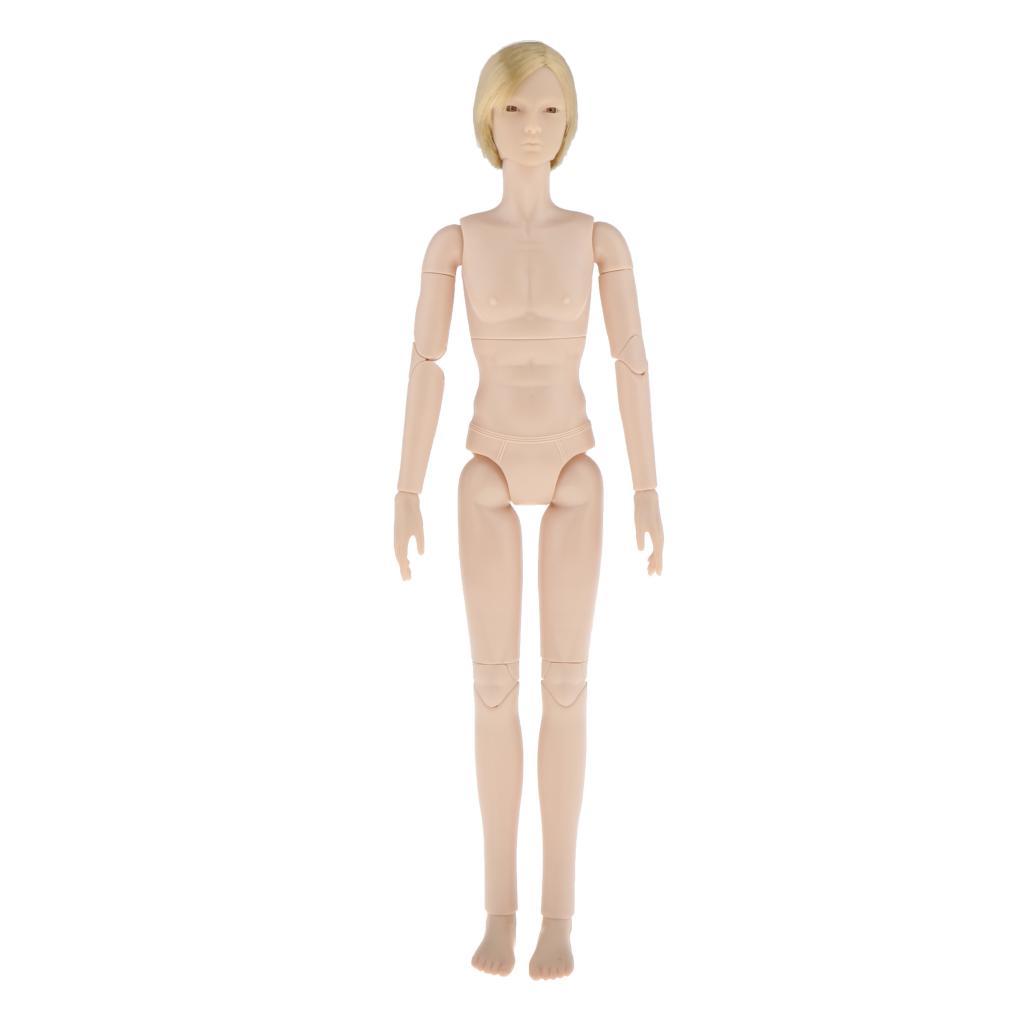 BJD Boy Doll Unpainted Body with Gold Hair 3D Eyes White Skin