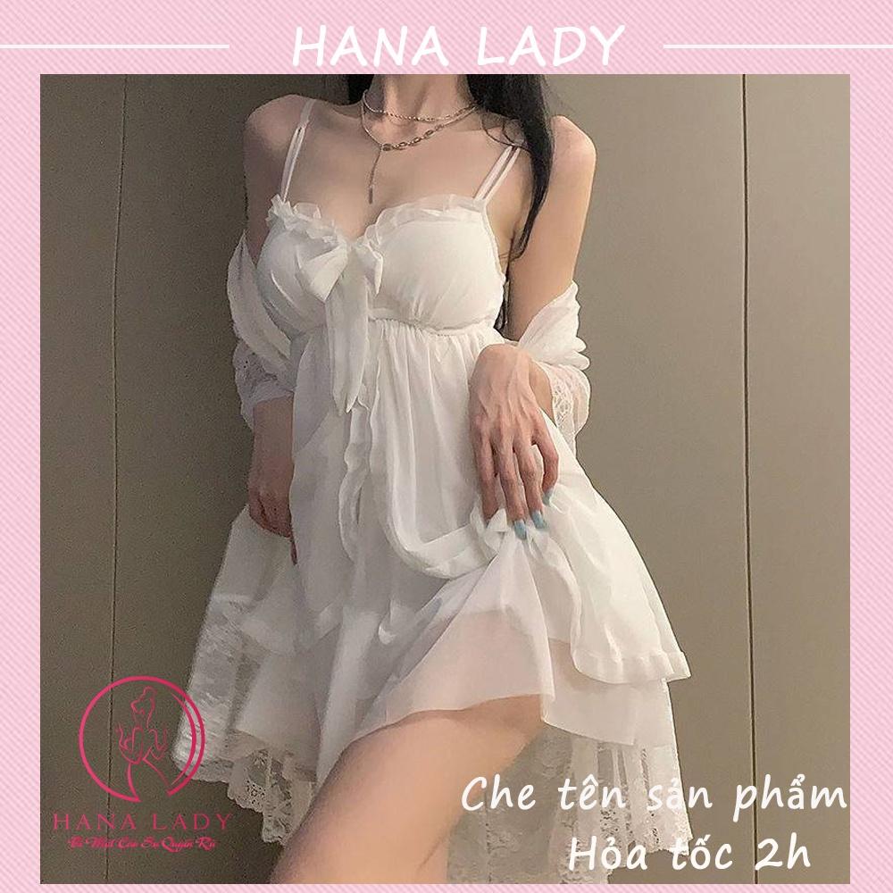 Váy ngủ kèm choàng, đầm ngủ 2 dây voan lụa cao cấp VN497