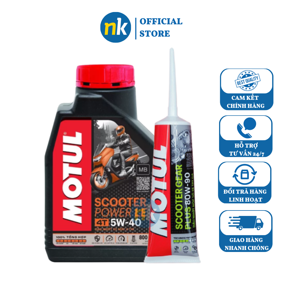 [Mẫu Mới] Nhớt cao cấp cho xe tay ga đời mới Motul Scooter Power LE 5W40 800ml tặng nhớt hộp số Motul Gear 80W90 120ml