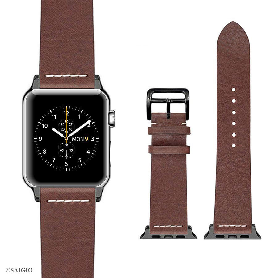 Dây Da Apple Watch 41mm 40mm 38mm, Chất Liệu Da Bò Cao Cấp, Phong Cách Vintage Thread Hoài Cổ, Đơn Giản Và Tinh Tế, Tương Thích Các Phiên Bản Series 9/8/7/6/5/4/3/2/1/SE/SE2 - Hàng Chính Hãng SAIGIO