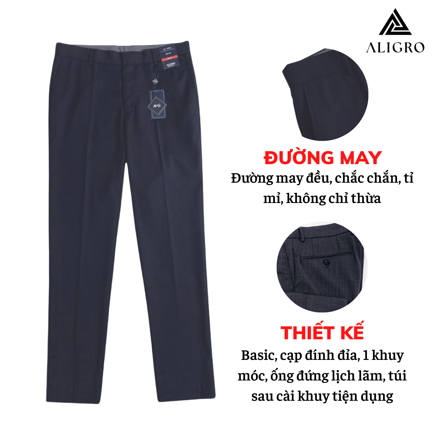 Quần âu nam ALIGRO màu đen, navy xương cá chuẩn form slimfit, tôn dáng, chất liệu cao cấp ALGO1033