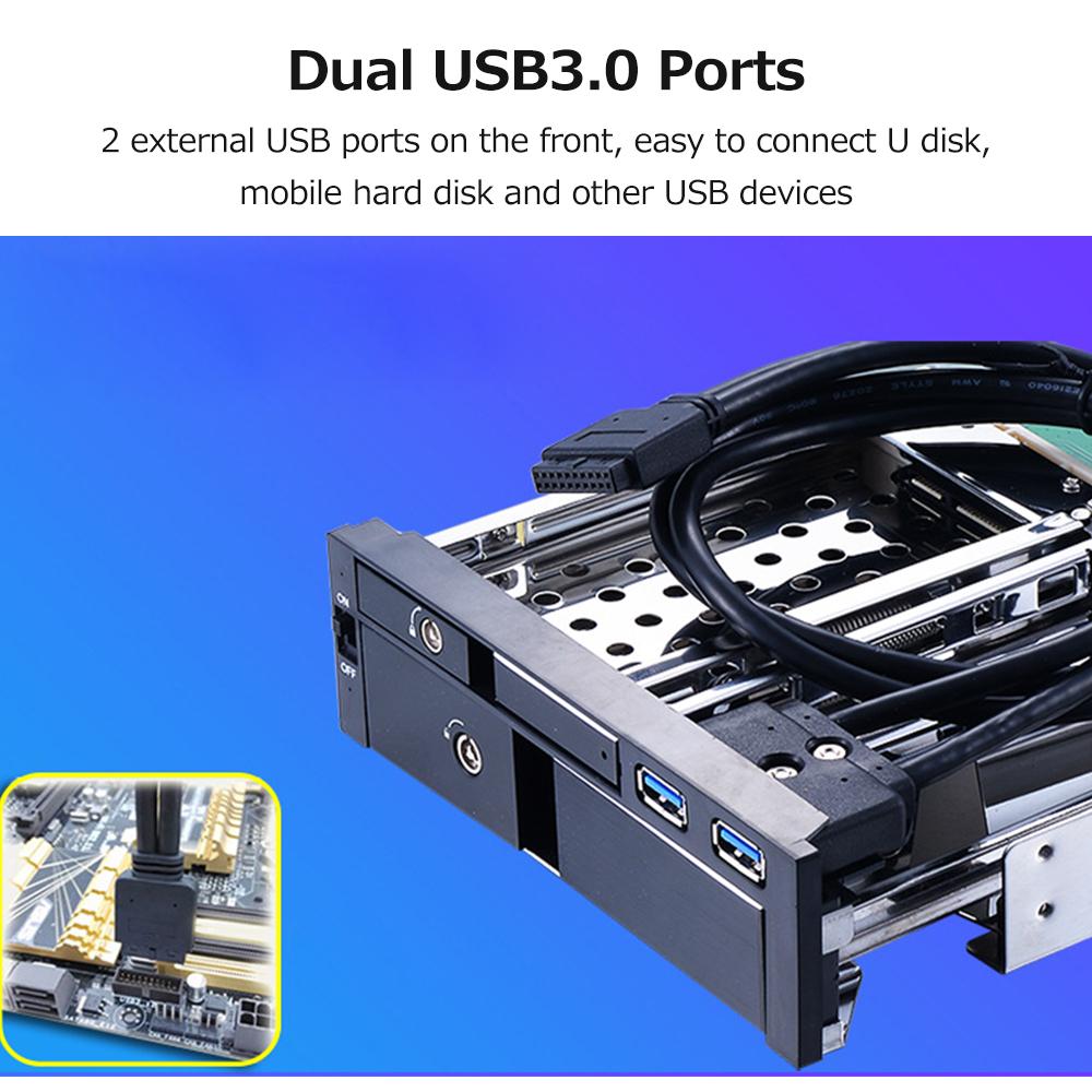 Internal Dual Slot Hard Disk Case 2.5+3.5 inch SATA HDD/SSD Enclosure Tool-free Design with 2 USB3.0 Ports Safety Locks