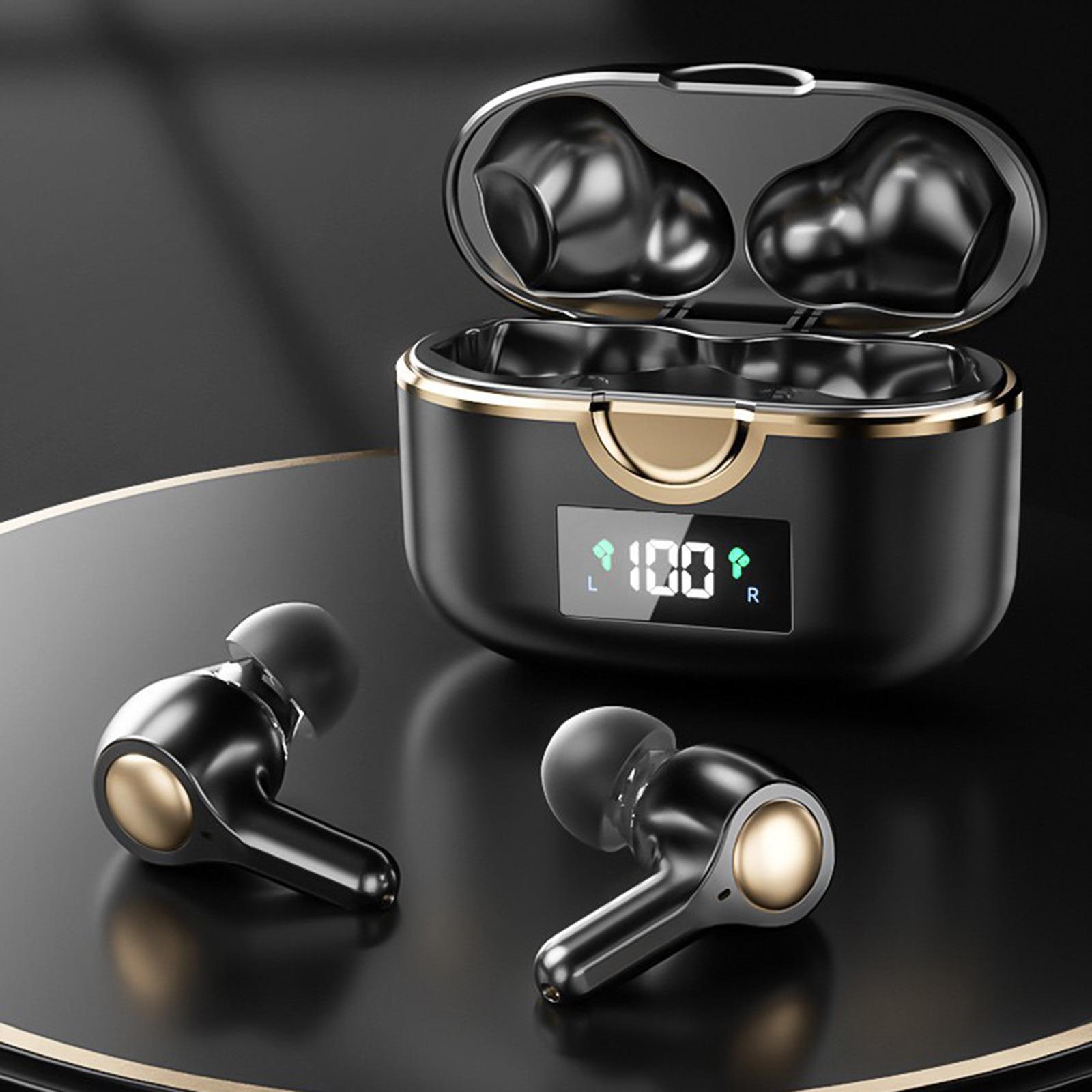 Bluetooth 5.0  Wireless Earbuds LED Screen Display Deep Bass for Workout Black