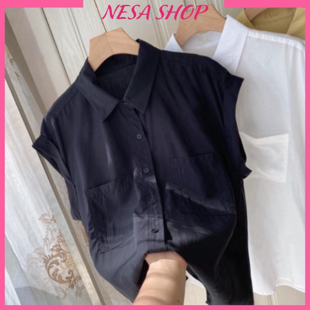 Áo sơ mi nữ tay ngắn trẻ trung form rộng bigsize, chất liệu vải Đũi mềm mát thấm mồ hôi NeSa Shop SMH.33