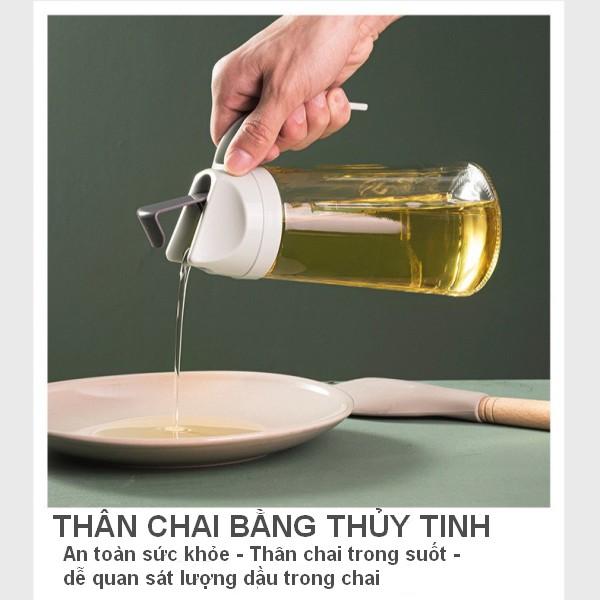 Chai Đựng Dầu Ăn, Bình Rót Dầu Bằng Thủy Tinh Thông Minh Tự Động Mở Nắp Dung Tích 630ml 0201